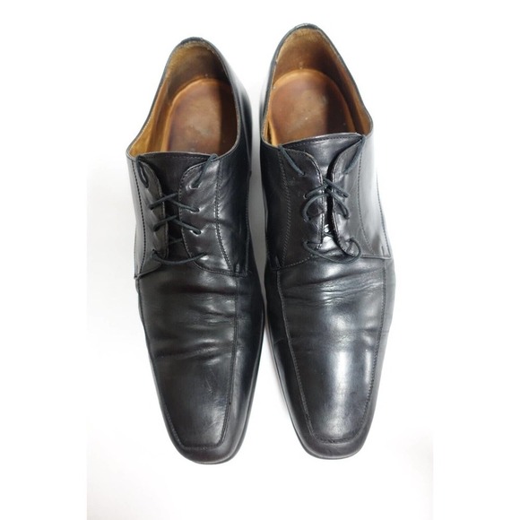 SANTONI Men Dress Shoes Apron-Toe Derby Black Sz 12 EE Wide Leather Lace-Up